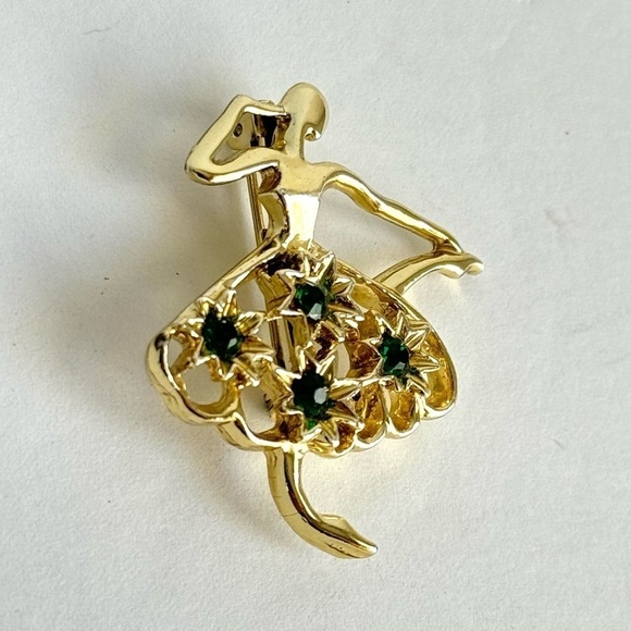 Vintage Ballet Dancer Brooch Ballerina Green Rhinestone Gold Tone Pin Gerrys - Picture 4 of 7